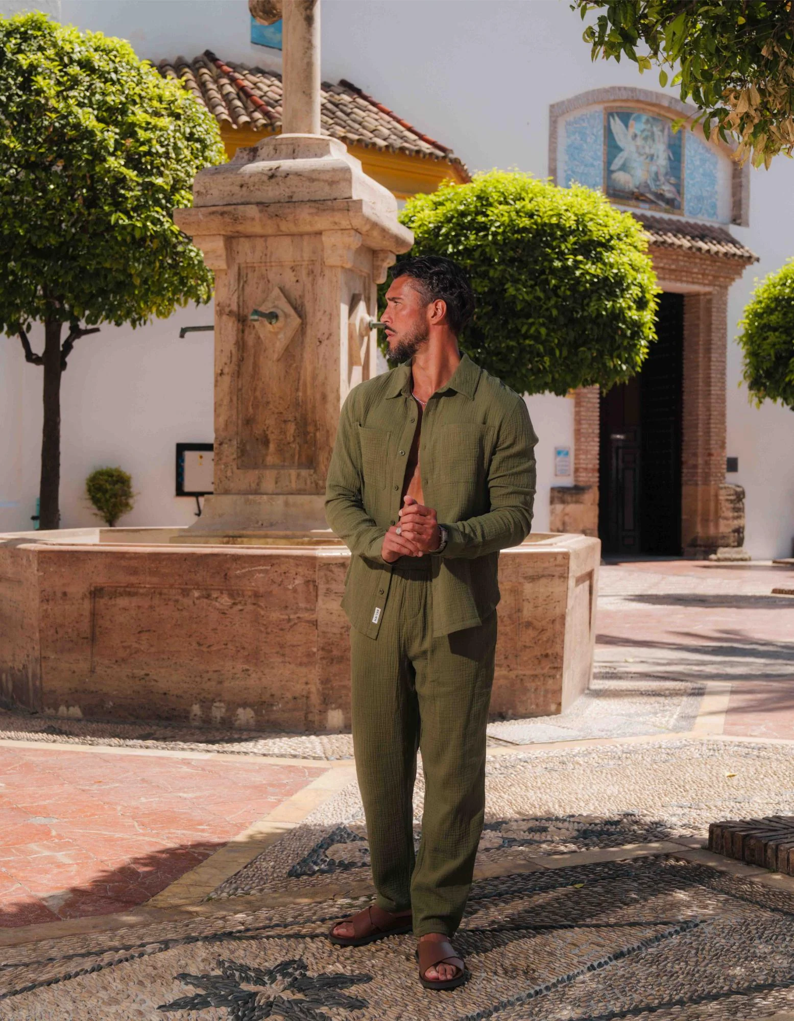 Duane Cotton Gauze Drawstring Trouser - Khaki - Image 2