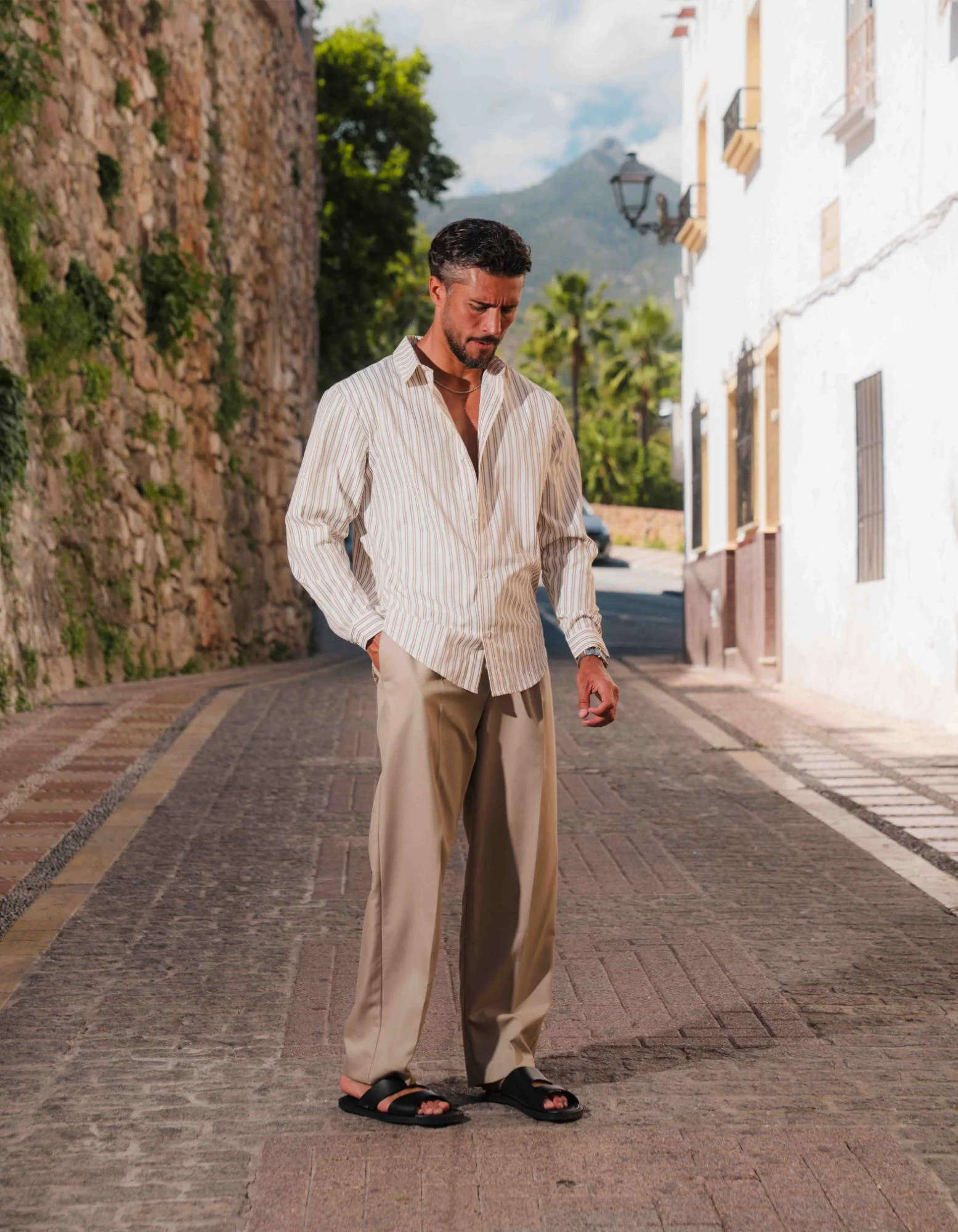 Griffin Striped Oversized Shirt - White/Taupe - Image 3